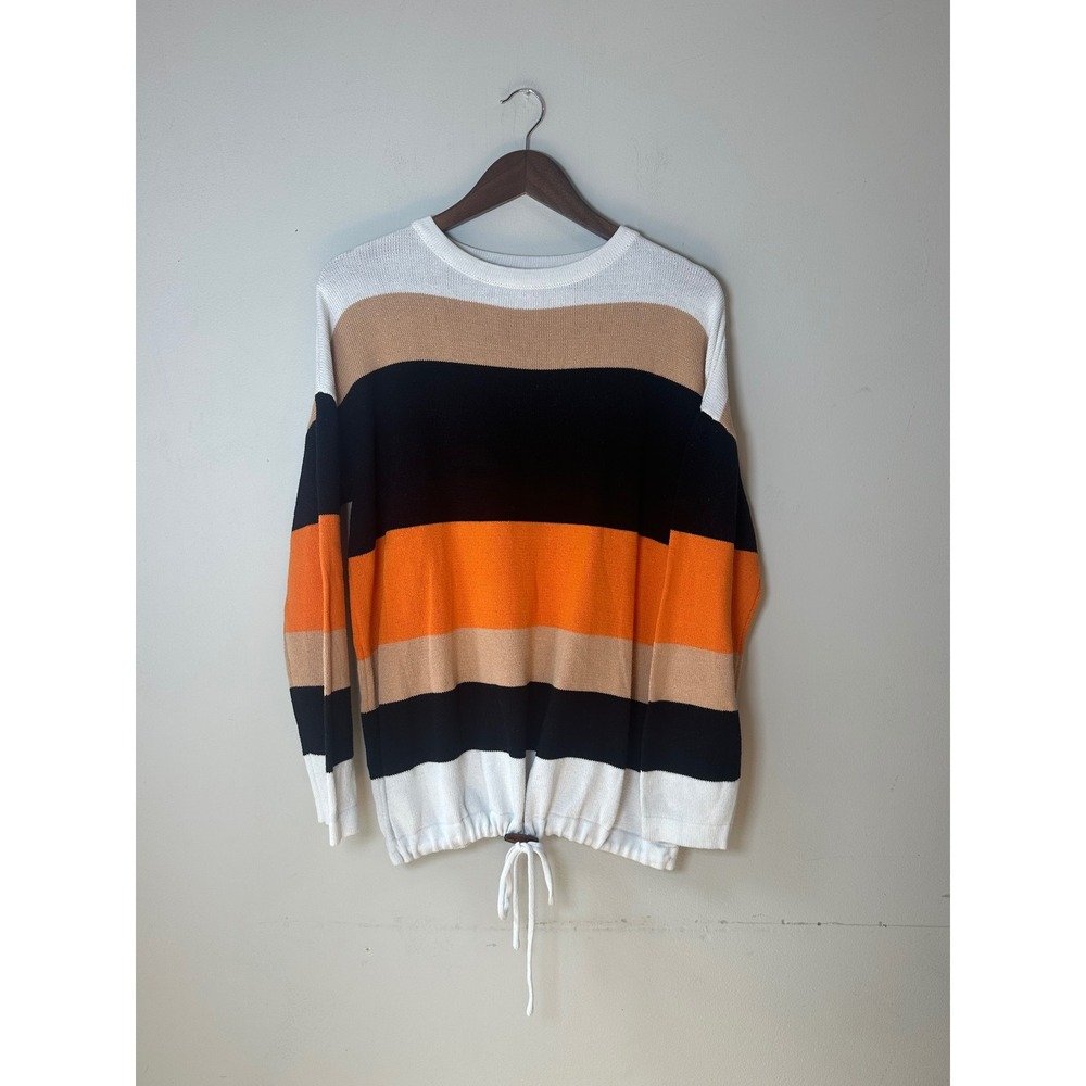 🎃 Dokotoo Women XL Striped Fall Colorblock Casual Knit Sweater Drawstring Hem